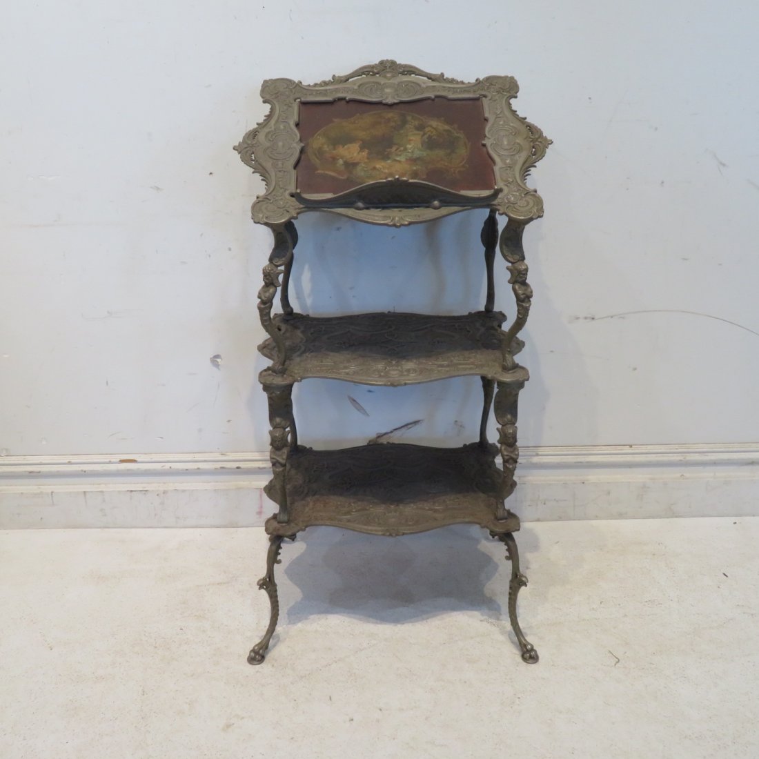 Cast iron Victorian music stand with hand painted panel (1 of 7)
