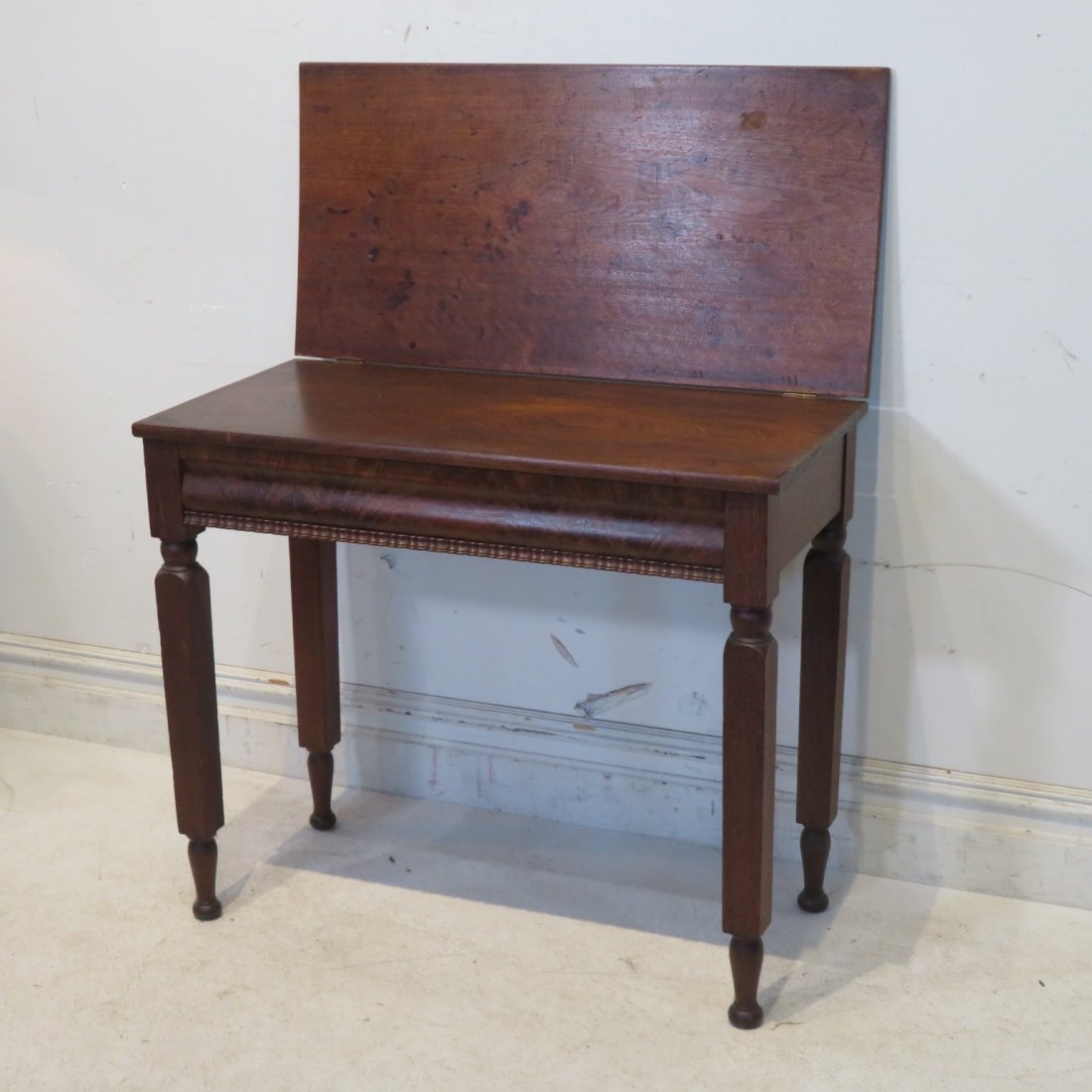 Ca 1870 walnut game table w/burl walnut panel (1 of 4)