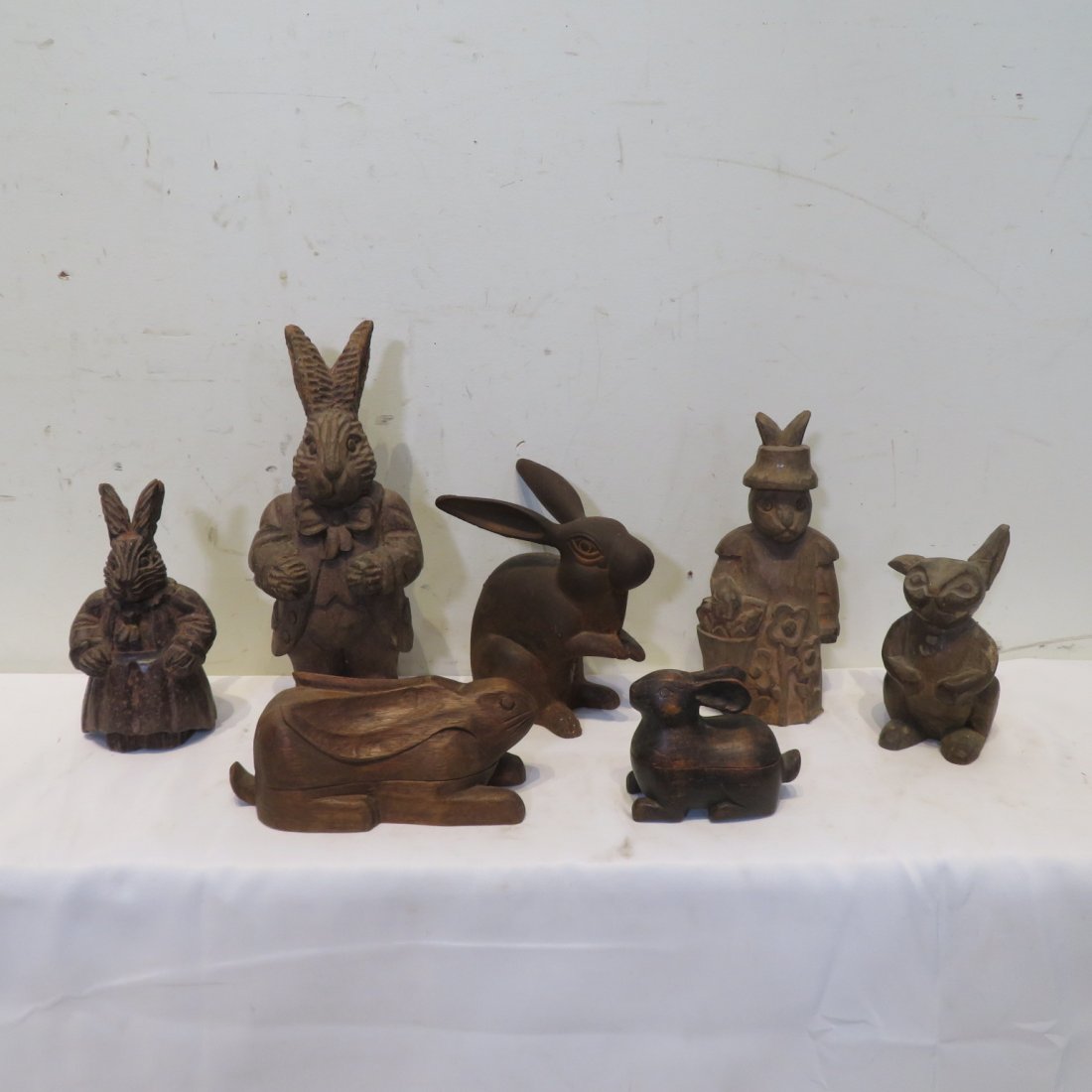 Group of 7 rabbits - 6 wood and 1 iron (1 of 8)