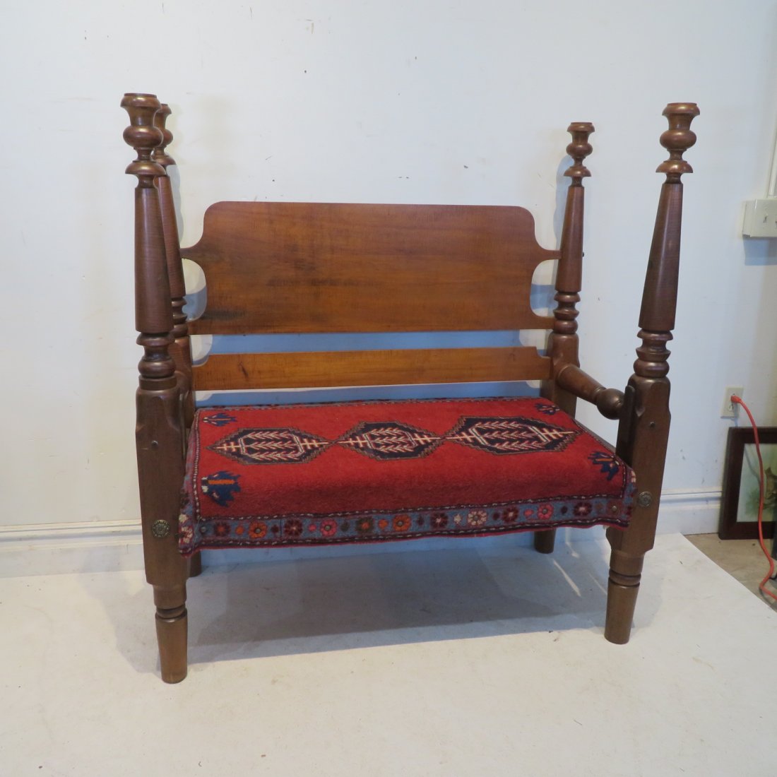 Tiger maple bench made from early rope bed (1 of 4)