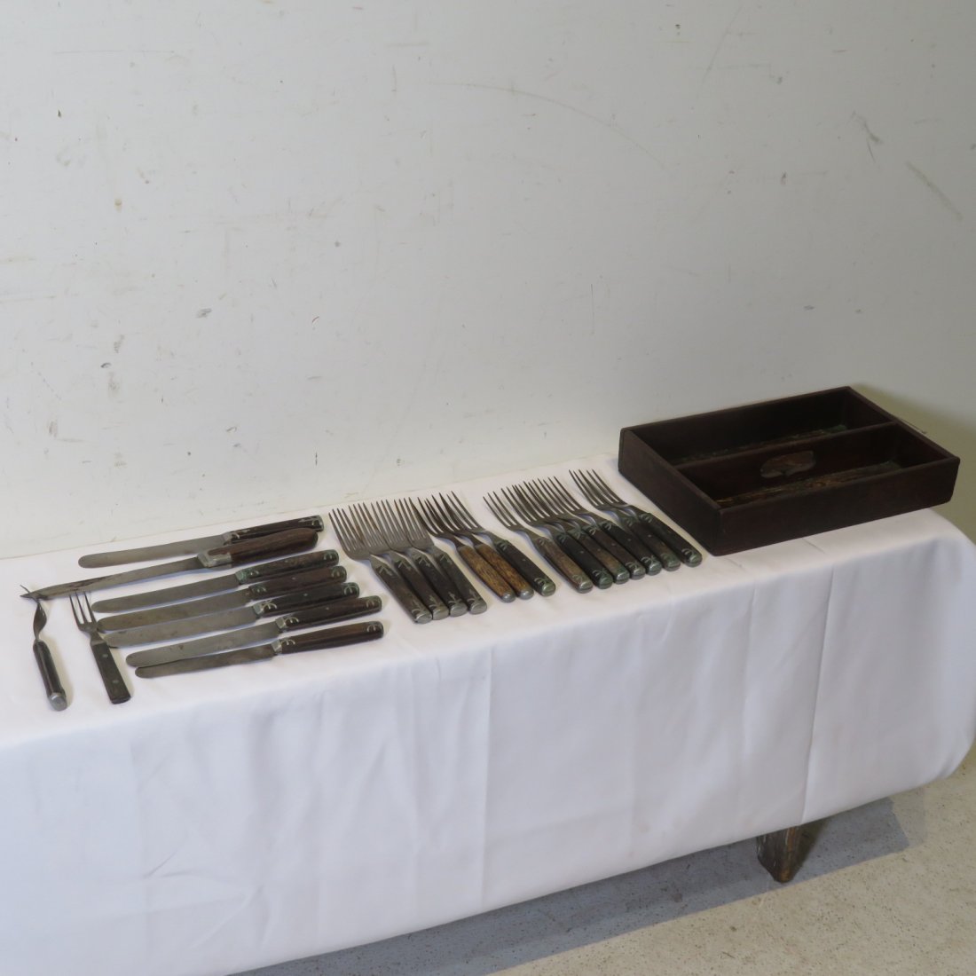 19th century wooden handle flatware with carrier (1 of 5)