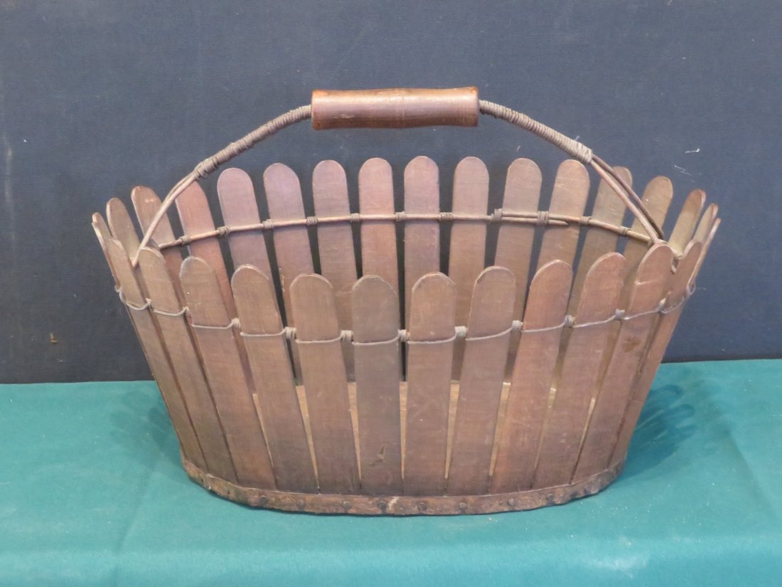 Shaker stave oval wood basket with wire and wood handle (1 of 4)