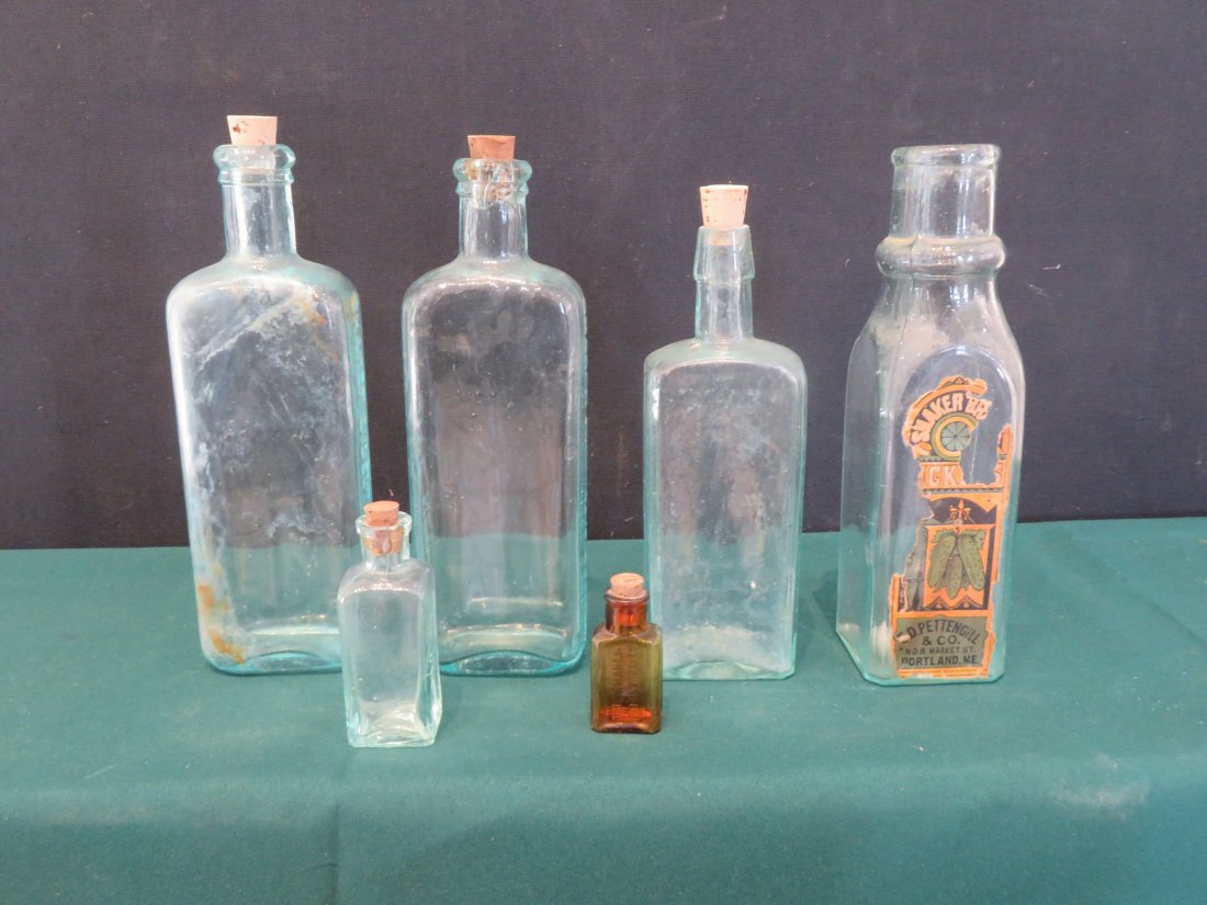 6 Shaker glass bottles - 5 aqua and 1 amber (1 of 7)