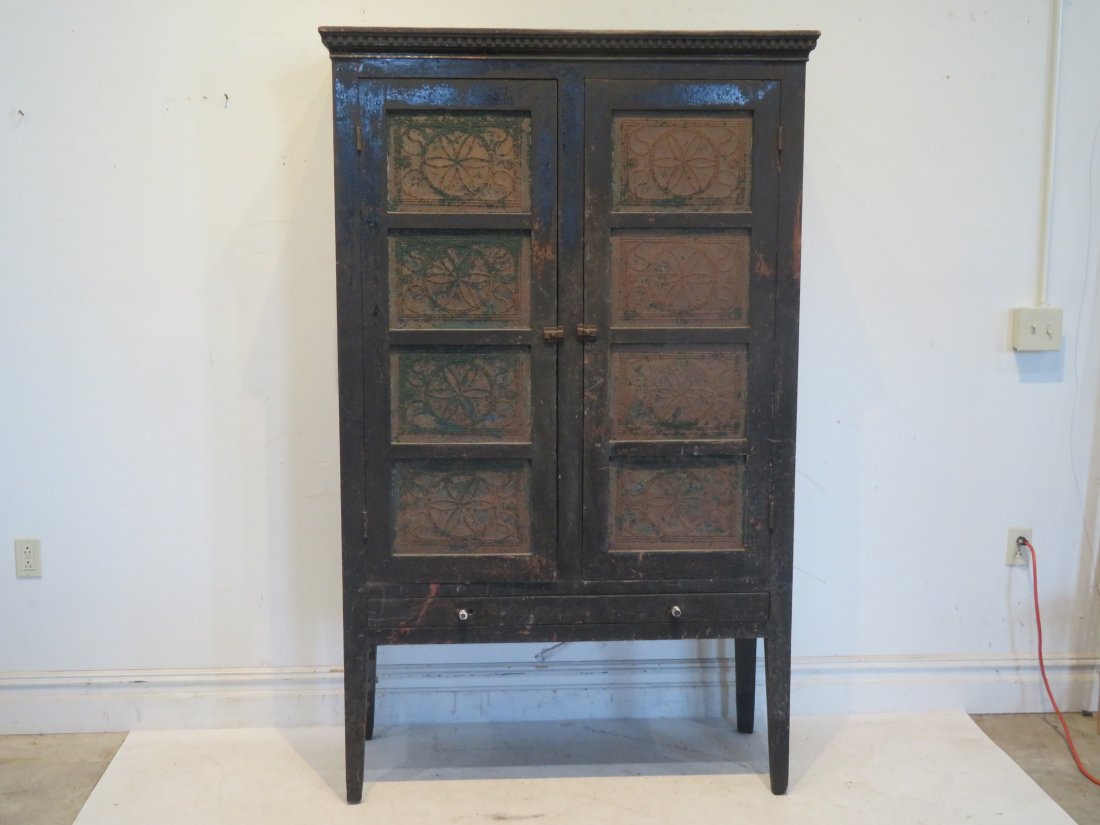 Walnut 16 tin pie safe with drawer (1 of 9)