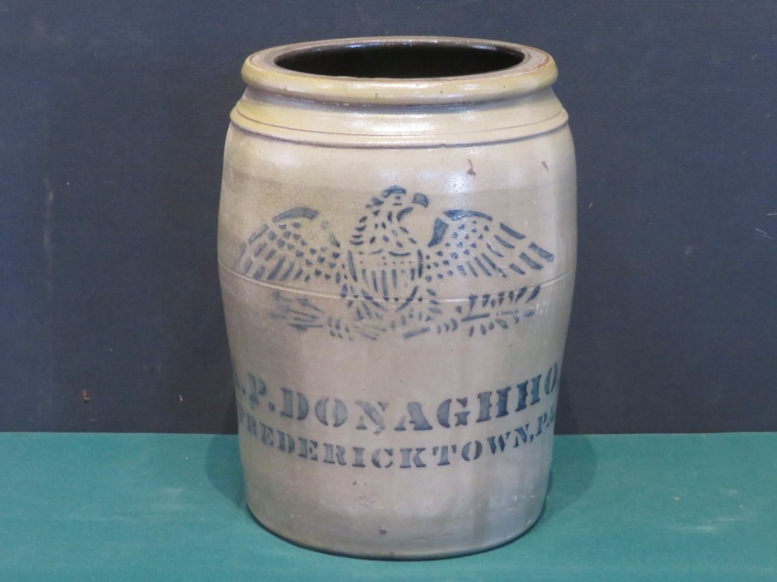 2 gal western PA jar with stenciled eagle signed (1 of 4)