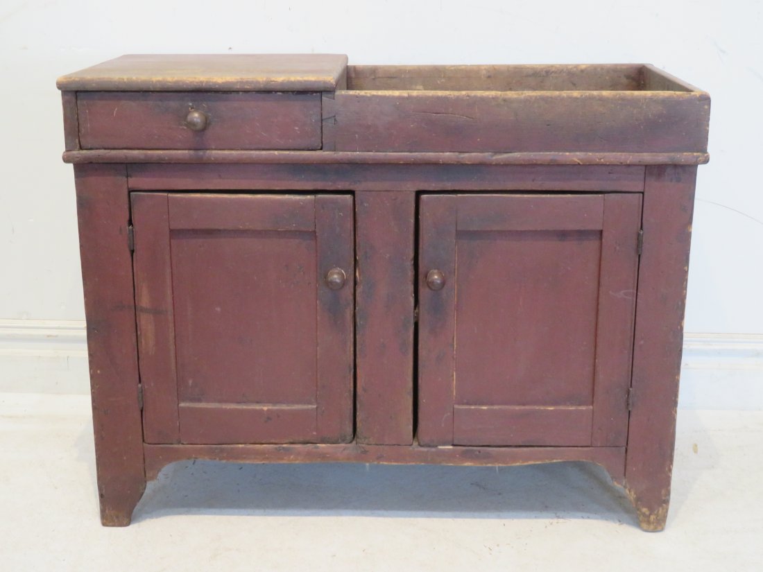 PA pine dry sink in original red paint (1 of 7)