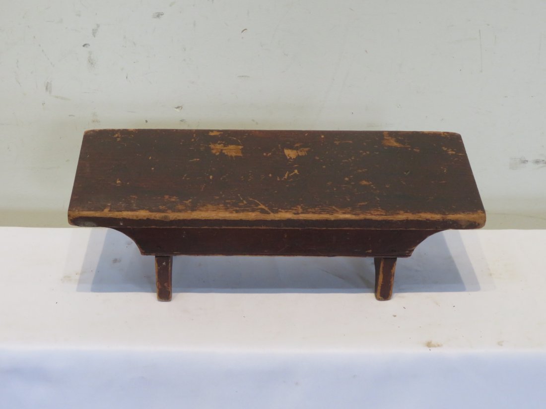 Unusual canted pine footstool in old red paint (1 of 4)