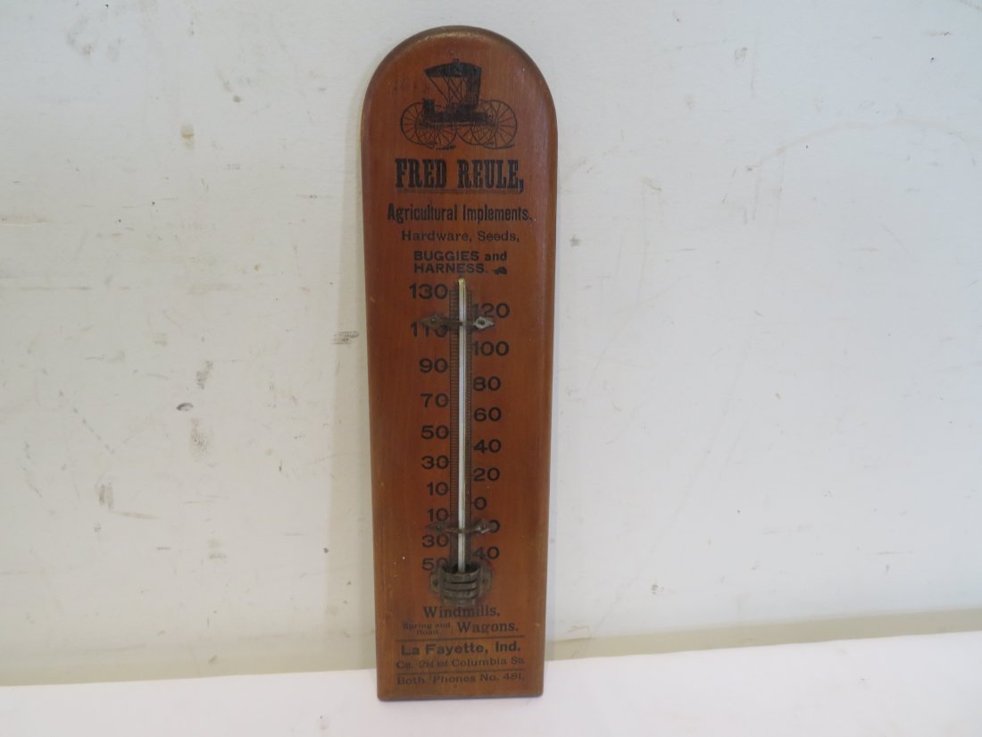 Late 19th century wood Lafayette advertising thermometer (1 of 5)