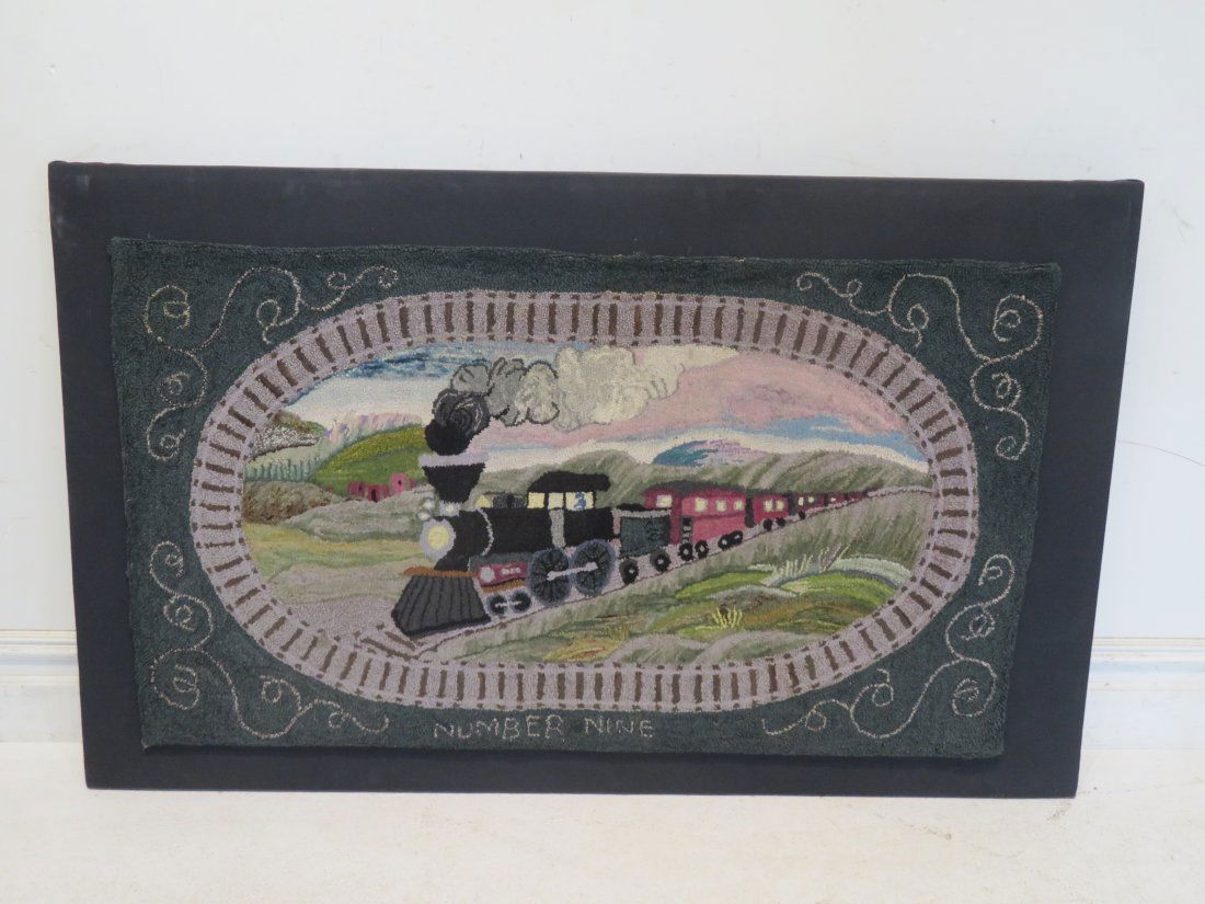 First half of 20th century hooked rug of steam locomotive (1 of 5)