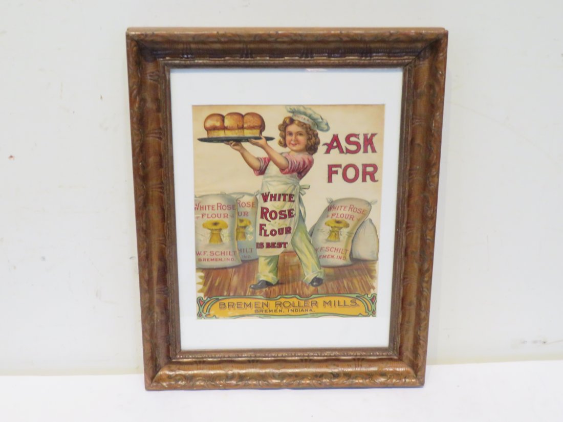 Framed chromo lithograph advertising for White Rose Flour, Bremen, IN (1 of 4)
