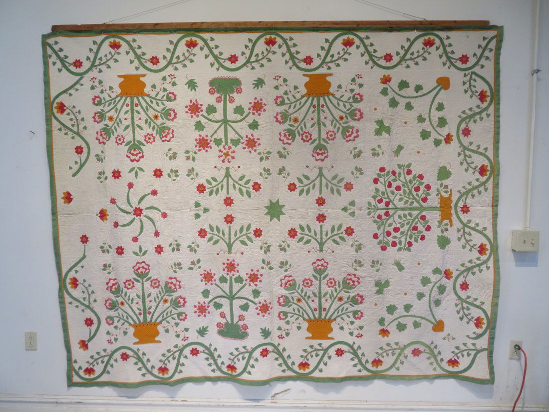 Early applique quilt with flower baskets and apple tree (1 of 10)