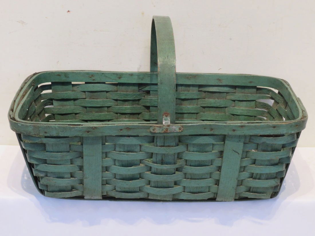 Splint market basket in old green paint (1 of 6)