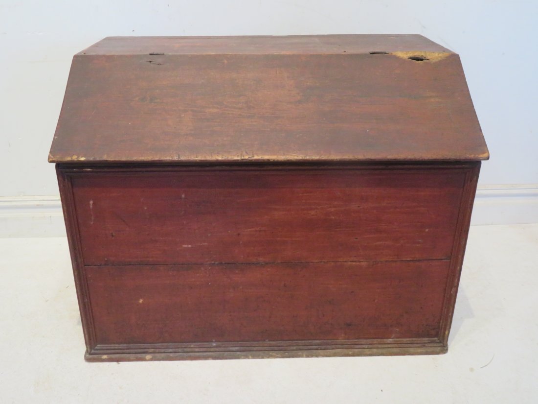 Pine slant lid meal bin in original red paint (1 of 7)