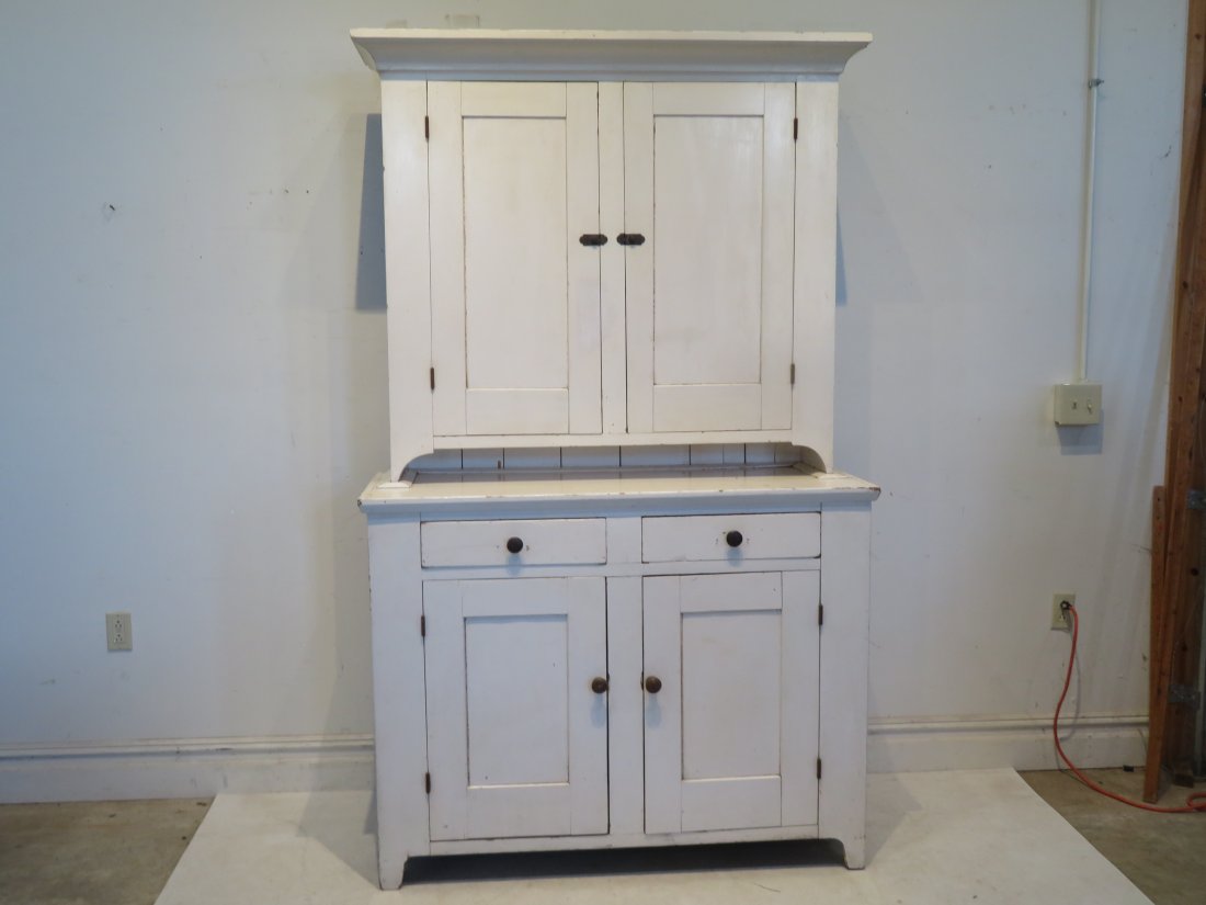 Poplar OH 2 pc blind door, step back cupboard in white paint (1 of 4)