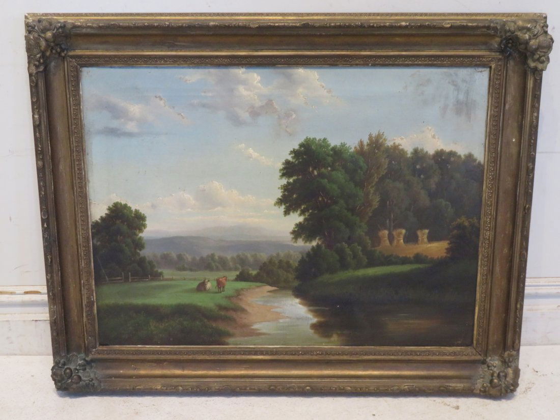 American O/C landscape painting with stream and mountains (1 of 5)