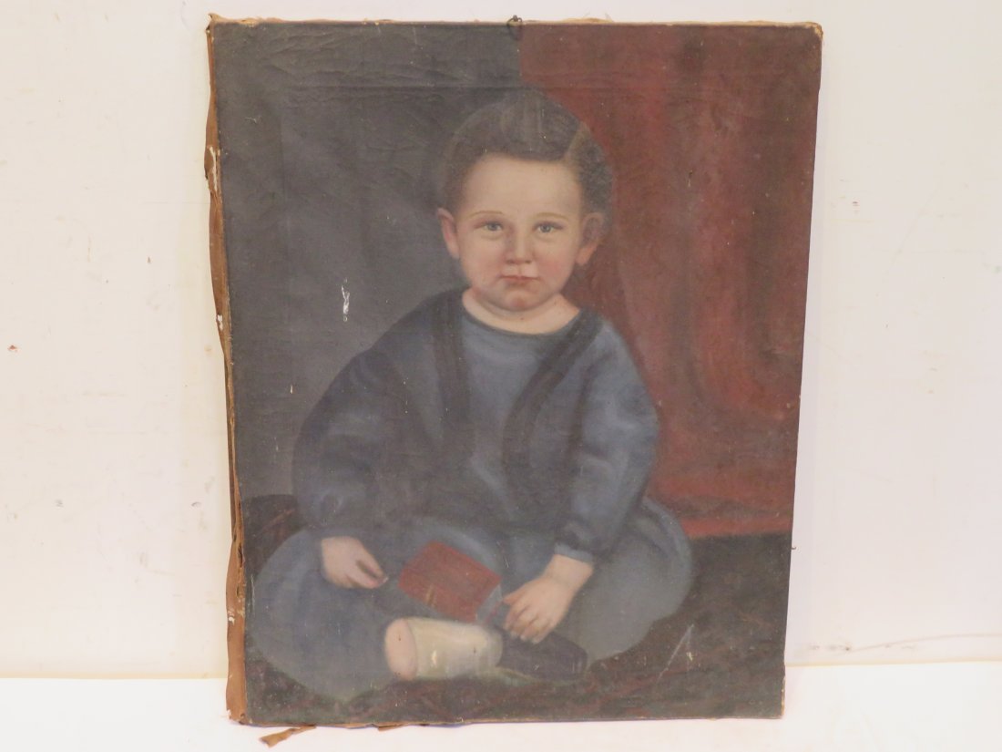 Ca 1850 primitive portrait of little boy in blue outfit (1 of 5)