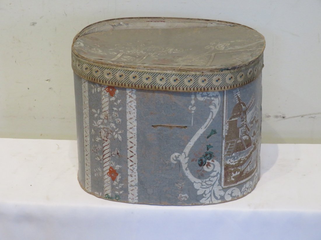 Wallpaper covered band box with windmill design (1 of 5)