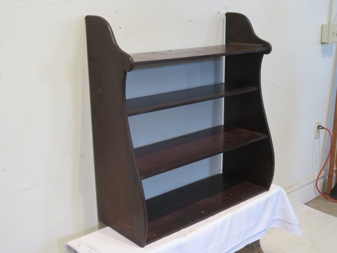 19th century NE whale end set of shelves: 19th century NE whale end set of shelves, dovetailed construction, old dark original surface, front of shelves has a strip of veneer, 33"T x 31"W x 12.5"D