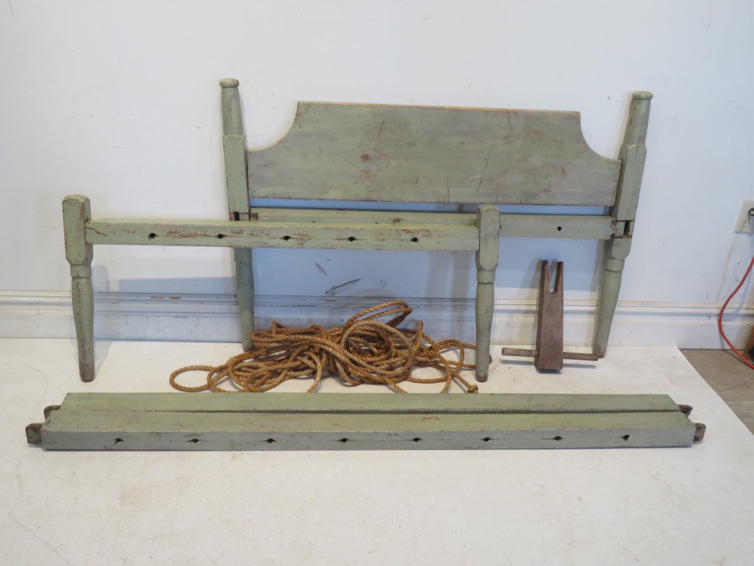 Shaker rope bed in old green paint (1 of 3)