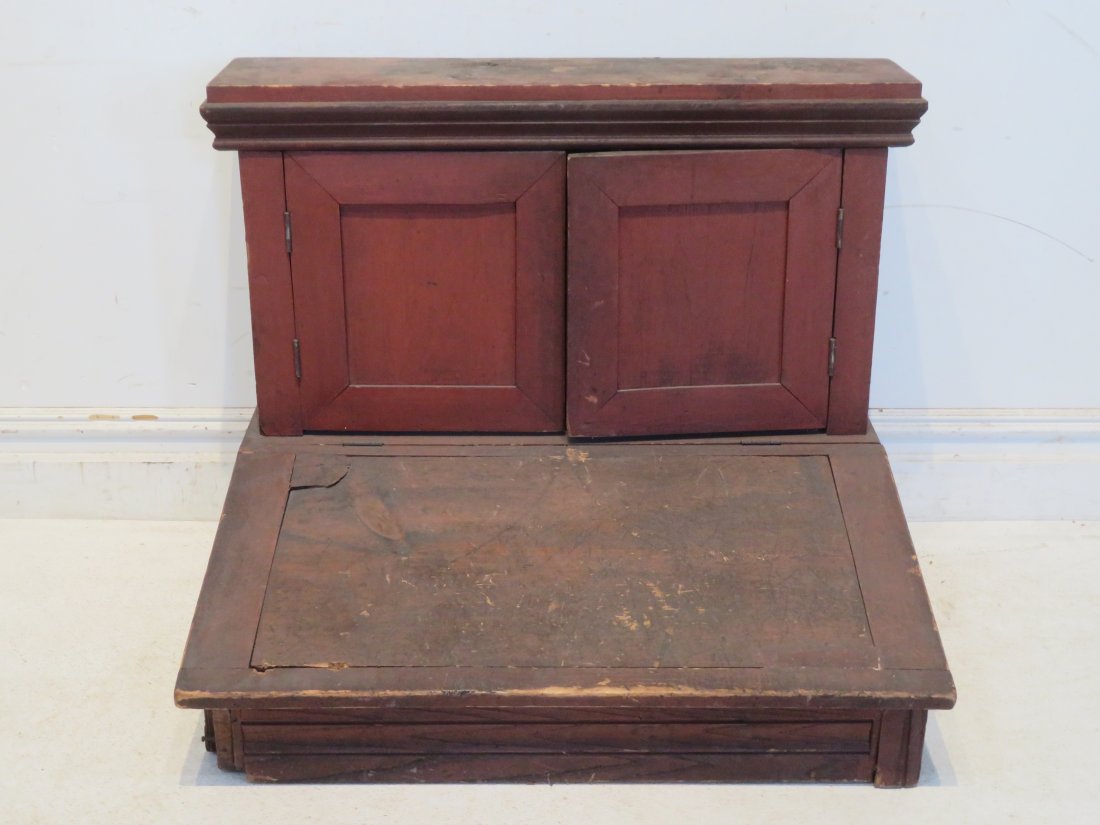 Pine counter desk in old red paint (1 of 7)