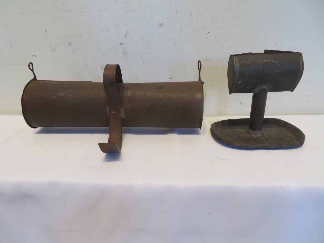 Early tin apple roaster and tin fat lamp (1 of 6)