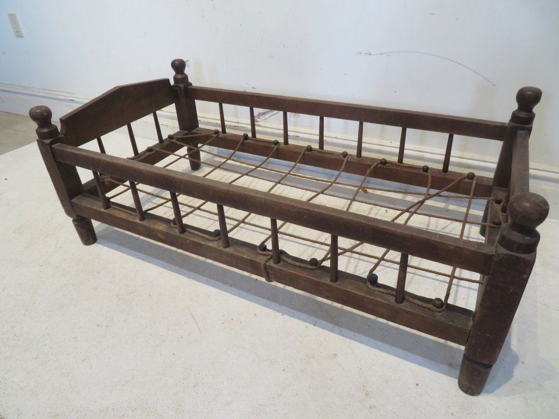 Early walnut rope youth bed (1 of 5)