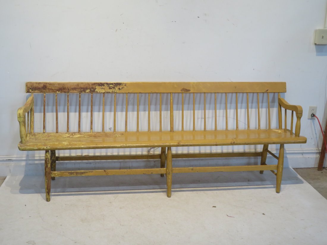 Early PA country deacon bench in old mustard paint (1 of 6)