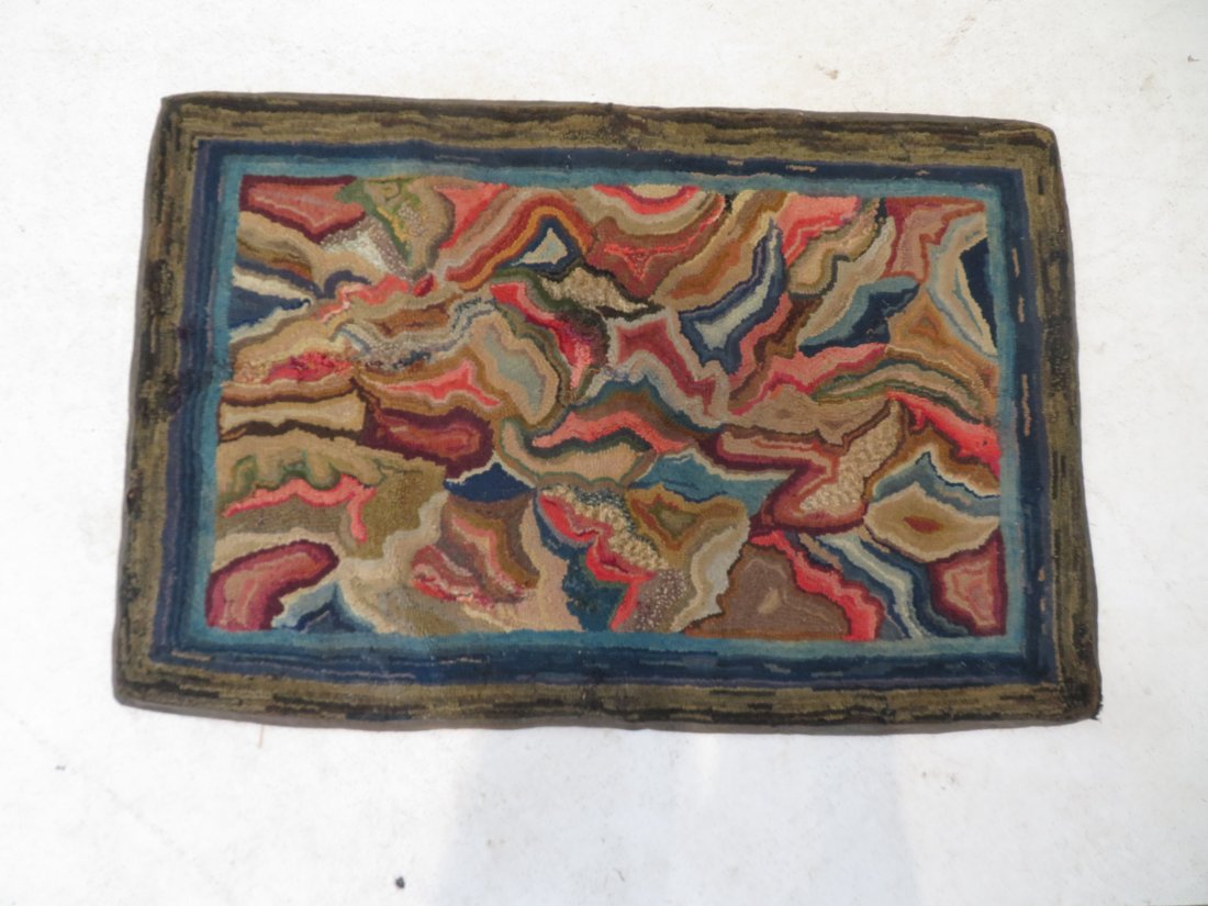 Early 20th century abstract hooked rug (1 of 2)