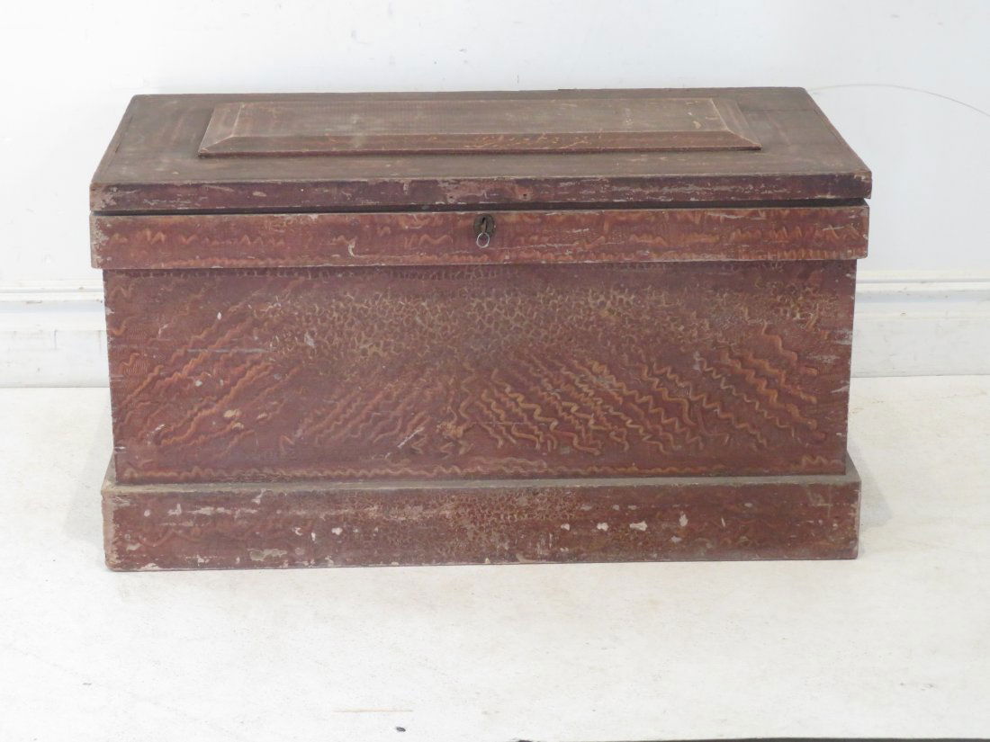 Late 19th century poplar blanket box in original grain paint (1 of 6)