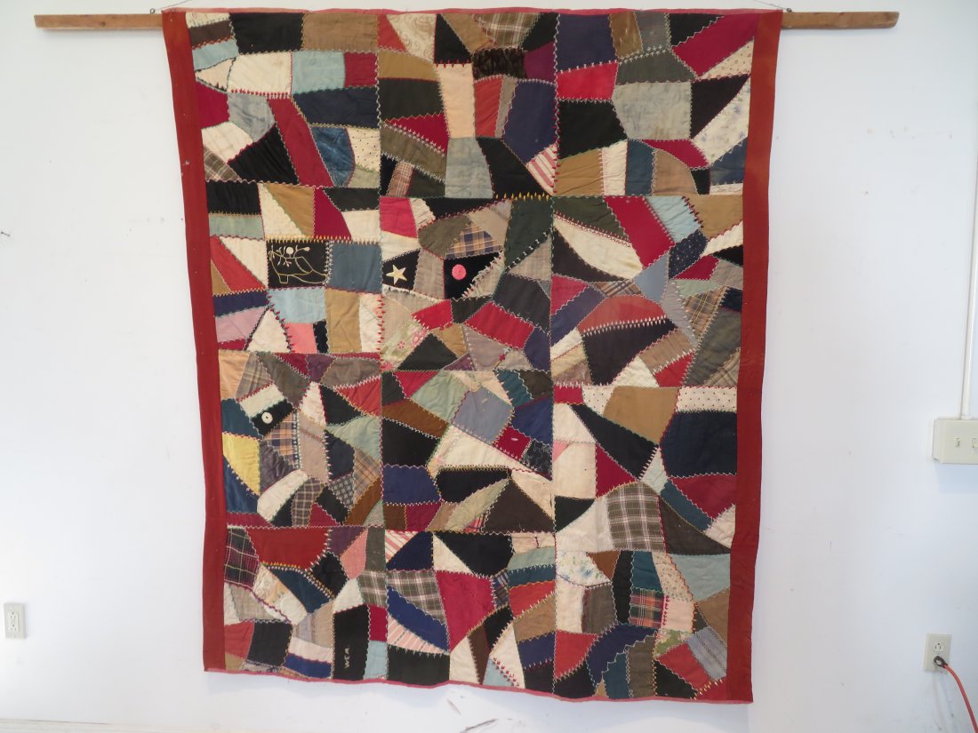 Crazy quilt/comforter signed W.E.M. (1 of 9)