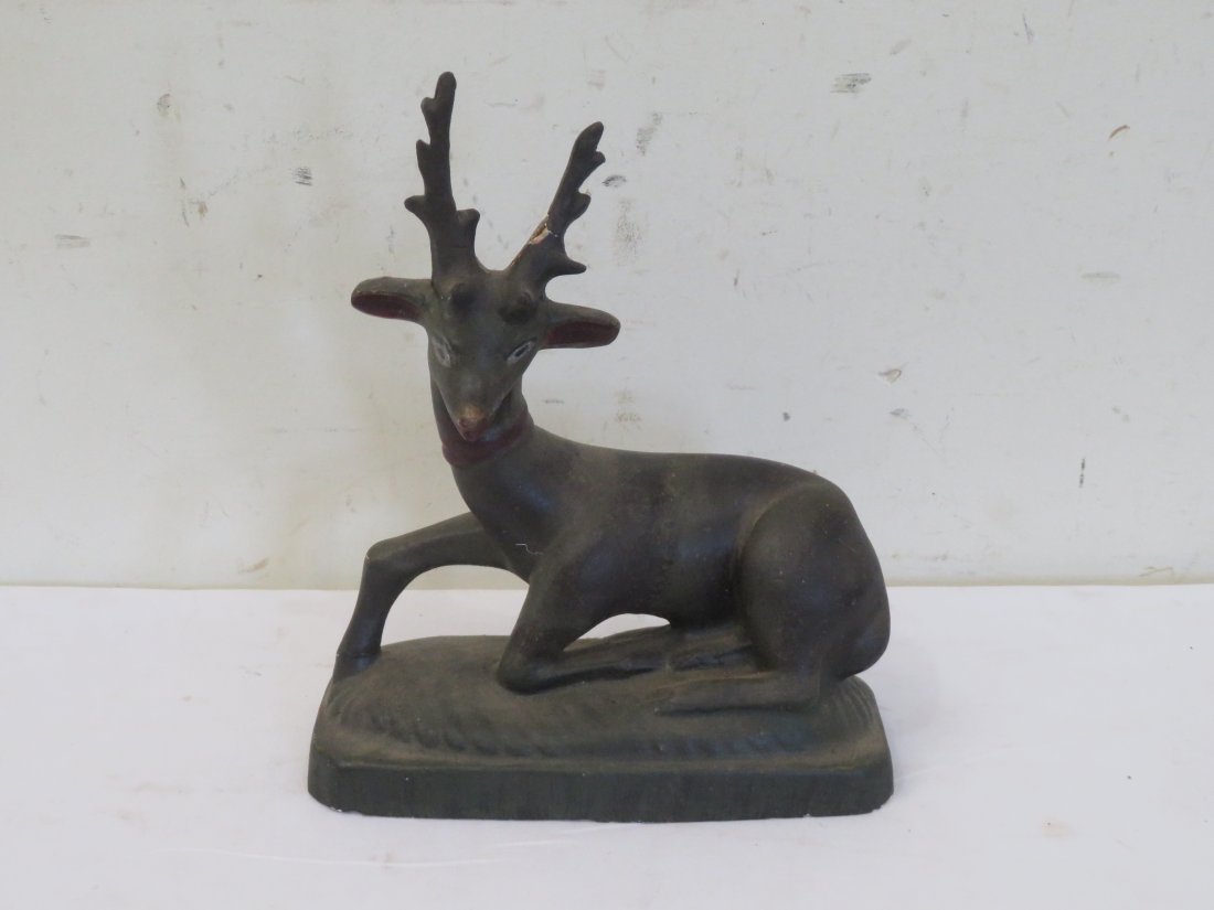 19th century early chalkware reclined deer (1 of 5)