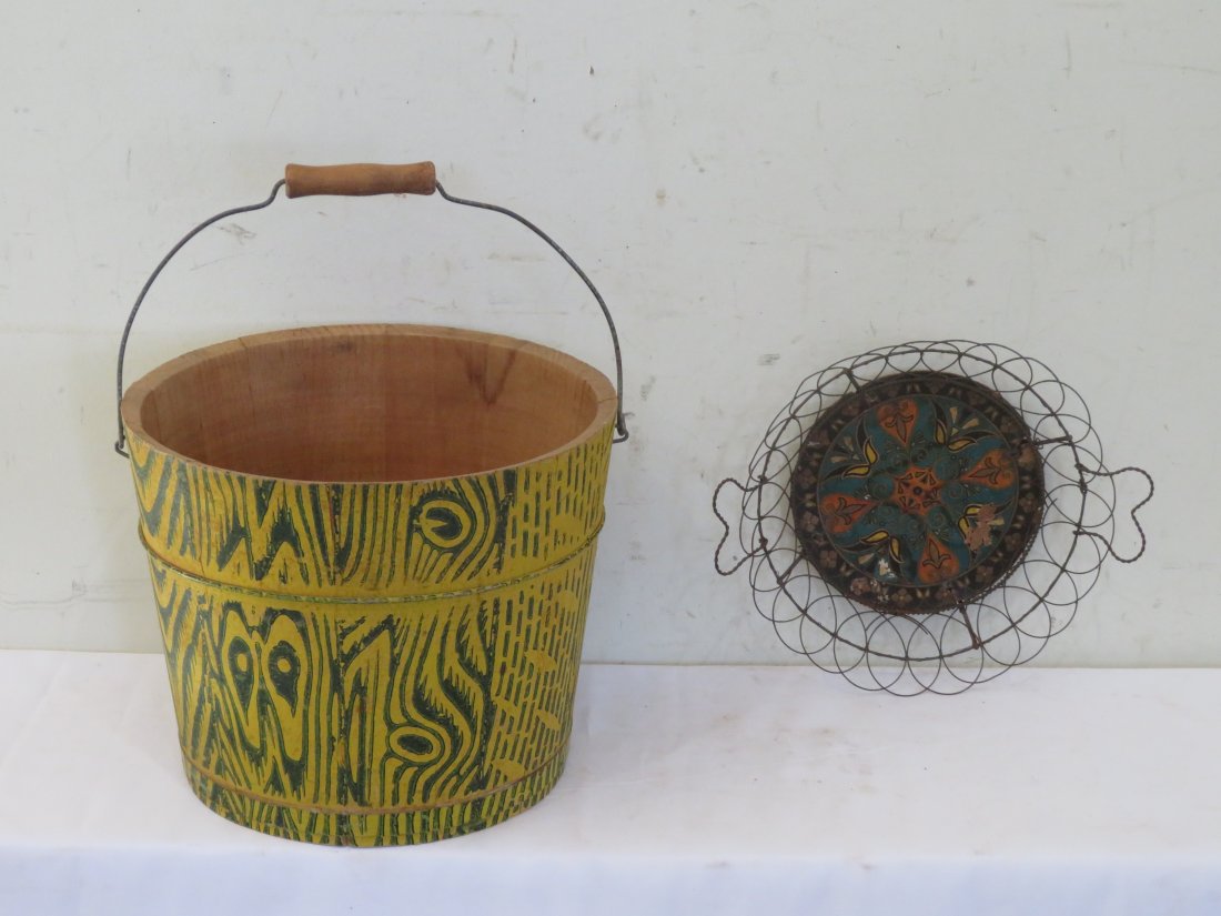 Wood pail and wire basket (1 of 5)