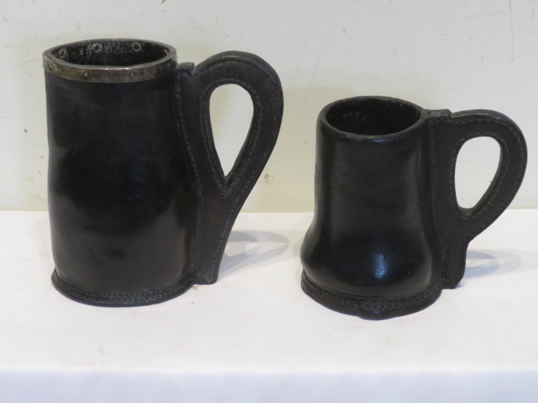 2 English leather jacks, one with sterling rim (1 of 4)