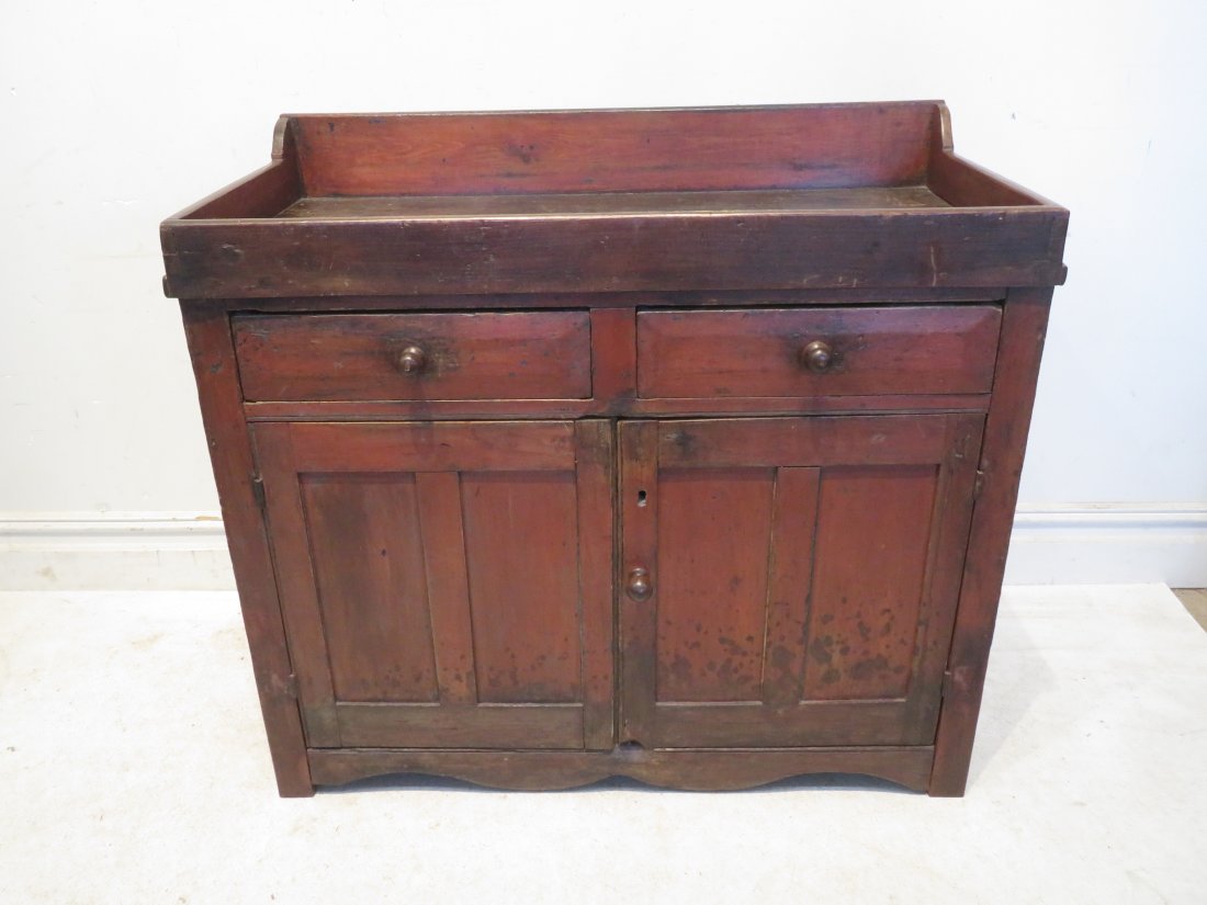 19th century poplar dry sink in old red paint (1 of 9)