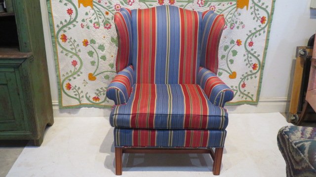 Upholstered Early American wing back chair (1 of 4)