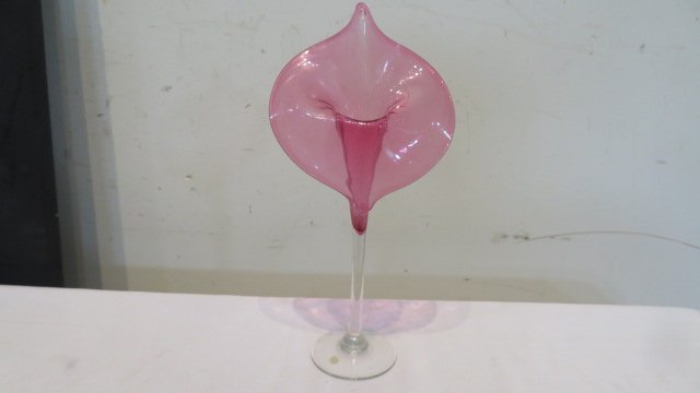 Cranberry to clear Jack in the Pulpit vase: 13" cranberry to clear stem Jack in the Pulpit vase