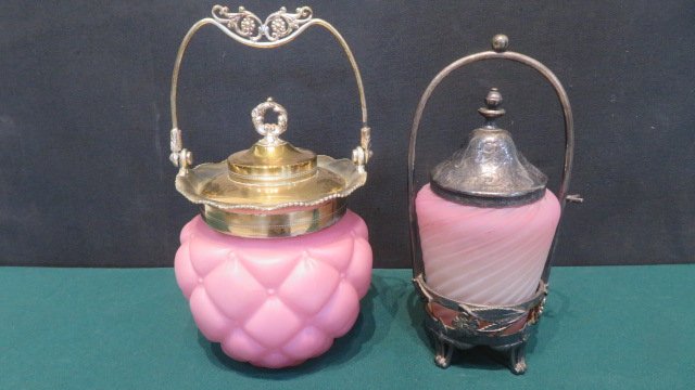 Satin glass biscuit jar and pickle caster (1 of 6)
