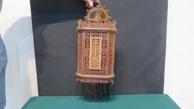 Mixed wood unusual hanging corner cabinet (1 of 6)