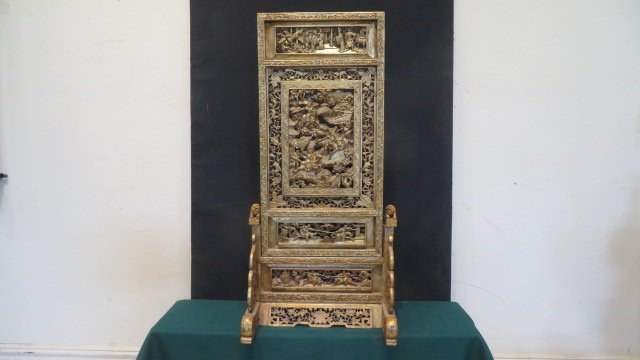 Relief carved oriental fireplace screen (1 of 10)