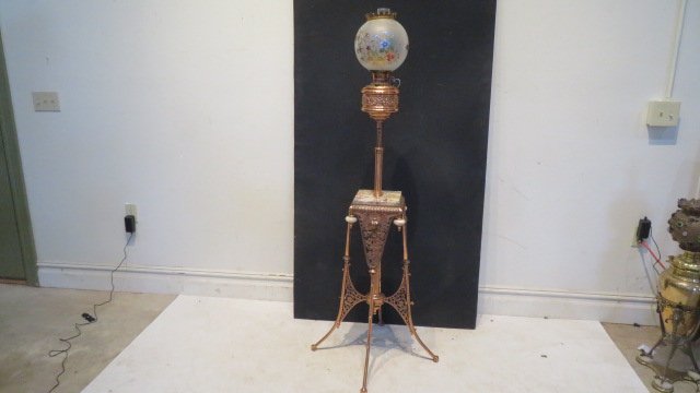 Copper finish kerosene organ lamp w/ onyx trim (1 of 10)