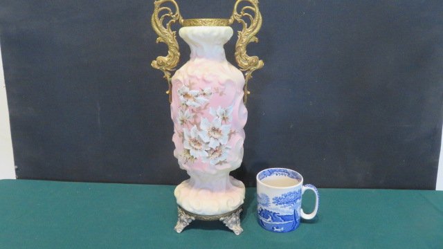 15" Wave Crest vase w/ gold plated dolphin handles (1 of 7)