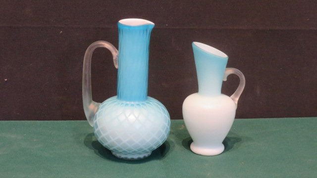 2 blue satin glass ewers (1 of 5)