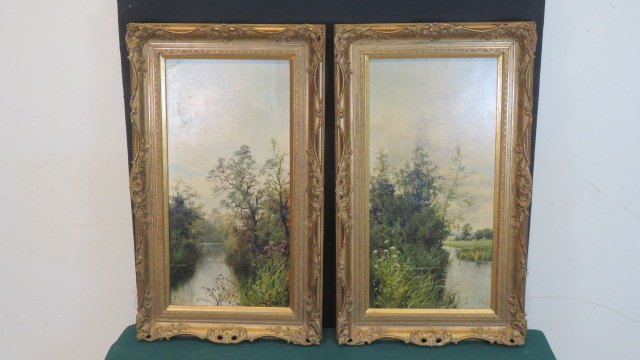 2 O/C landscape paintings meandering stream (1 of 9)