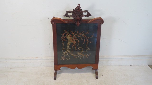Mahogany fireplace screen with embroidery (1 of 5)