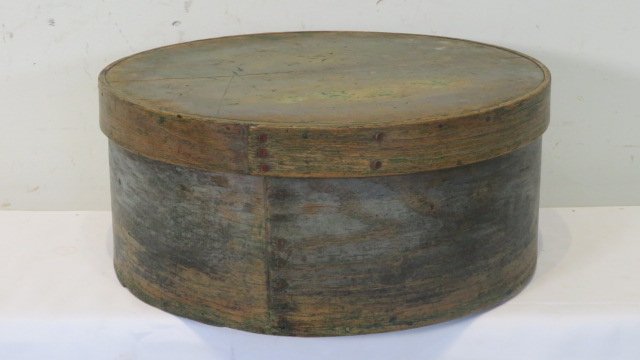 Large wood pantry box worn old blue paint (1 of 4)