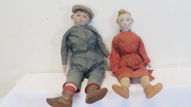 Late 19th, early 20th century pair of large cloth folk art dolls (1 of 11)