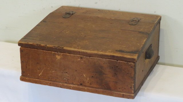 Late 19th century slant lid pine counter desk with handles (1 of 6)