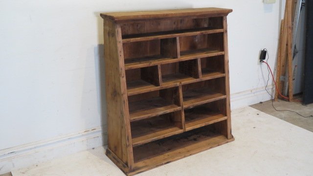 Late 19th century pine canted old general store cabinet (1 of 5)