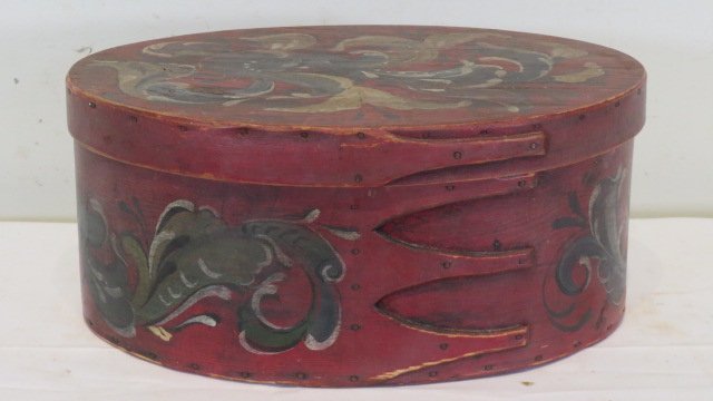 19th century Shaker 4-fingered oval box paint decorated (1 of 5)