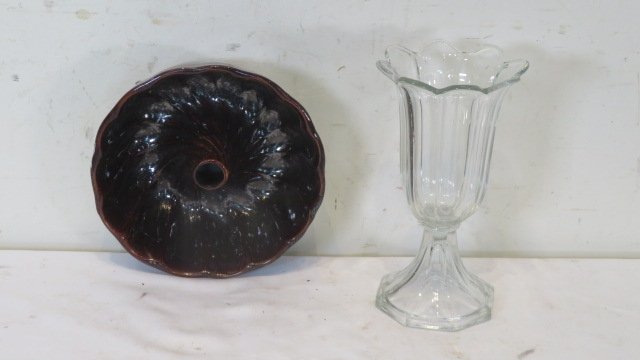 Rockingham Turks mold and flint glass celery holder: Rockingham Turks mold 3.5"T x 9"D and flint glass celery holder 10"T